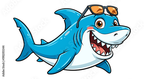 Cartoon shark, smiling shark, blue shark, vector illustration, fun shark