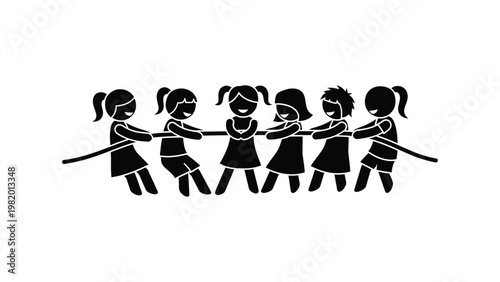 children playing tug of war game.