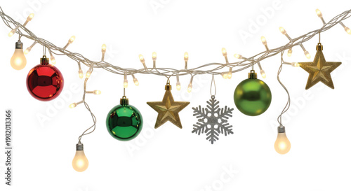 Festive Garland of Christmas Ornaments and Lights: A delightful array of festive ornaments and twinkling lights creates a sense of warmth and enchantment. capturing the holiday cheer 