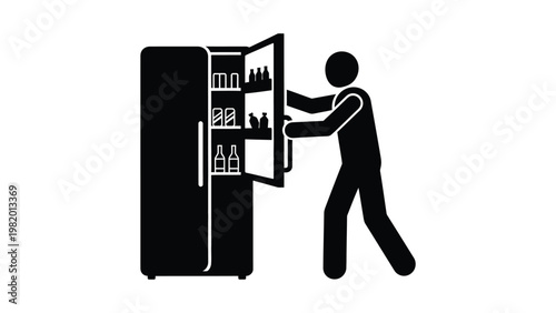 Man opening refrigerator full of bottles.