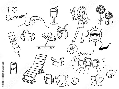 夏の線画イラスト