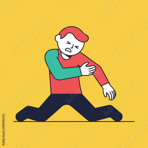 A flat vector illustration of a man clutching his arm in significant physical pain