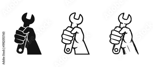 Hand Holding Wrench Tool for Manual Labor Icon