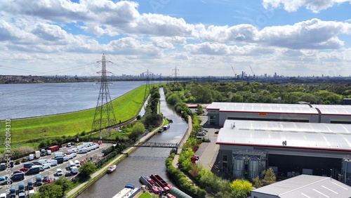 Quadro su tela River Lea and William Girling Reservoir Aerial View London