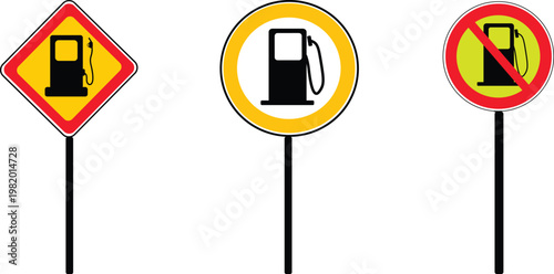 fuel gauge icon showing low fuel level warning with empty to full indicator, gas pump symbol, automotive dashboard vector illustration.No fuel, no oil, no petrol pump, forbidden diesel and gasoline .