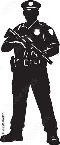 A black silhouette of a police officer standing with a baton Vector