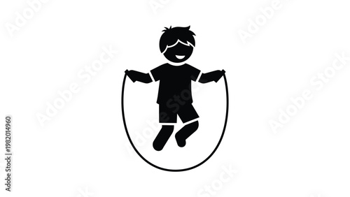 A silhouette of a child jumping rope.