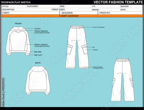 TRENDY HOODIE AND JOGGER SET DRESS T SHIRT  EASY EDITABLE TECHNICAL FLAT SKETCH ILLUSTRATION DESIGN