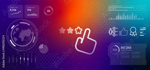 customer review and rating concept background with hand icon clicking stars data infographic elements for business feedback and reputation management
