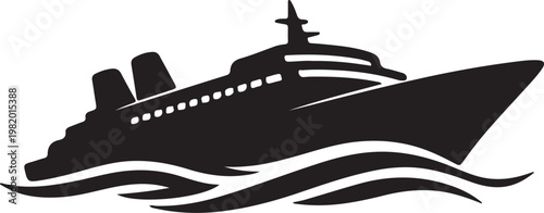 A black silhouette of a cruise ship on the water Vector