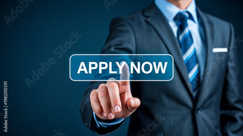 Businessman pressing apply now button recruitment job application concept