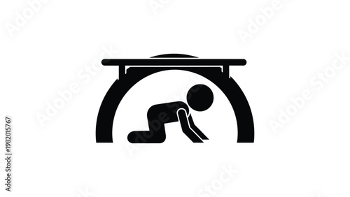 Person crawling under a table for safety.