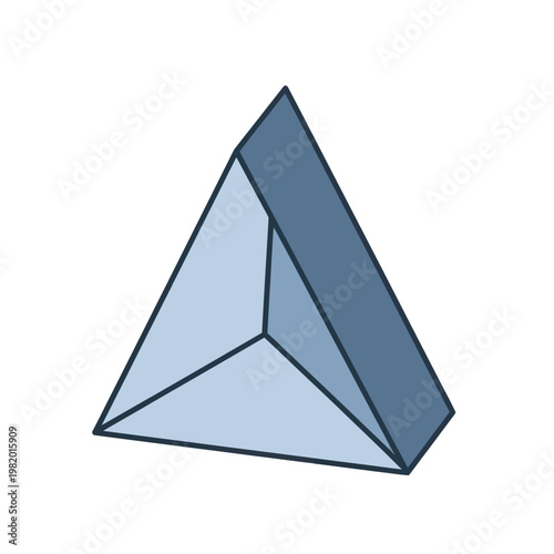Geometric Prism Illustration - Triangular Shape with Shaded Facets.