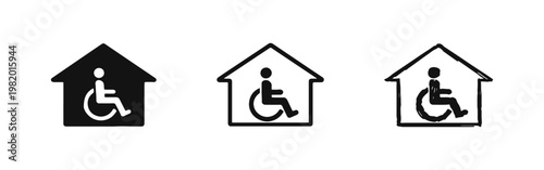 Accessible Home for Disabled People Wheelchair Icon Set