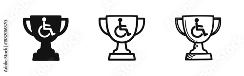 Trophy Award for Disabled Achievement Wheelchair Icon Set