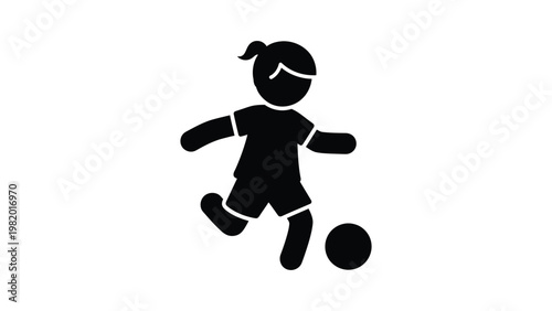 Black silhouette of a girl playing soccer.