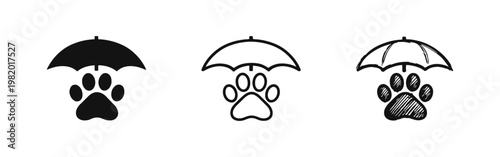 Veterinary and Pet Protection Icon - Umbrella Covering Paw Print in Multiple Styles