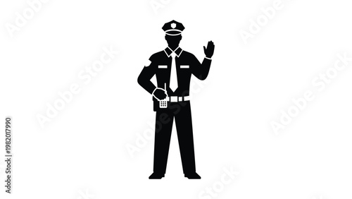 Police officer in uniform gesturing.