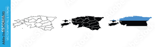 Estonia map outline filled with flag and national divisions