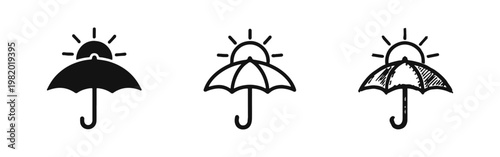 Weather protection and sunshade umbrella icon set