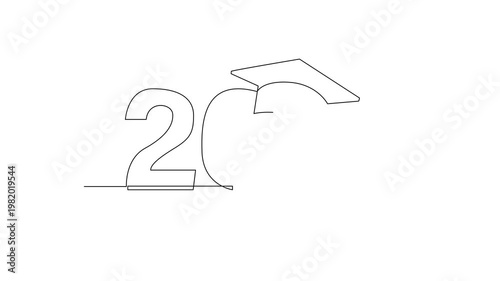 Class of 2026 With Graduation Cap. Class of 2026 Concept. Single line draw design Video 4k. Footage graphic illustration