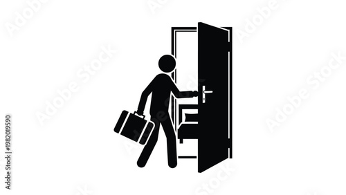 Businessman entering office building with briefcase.