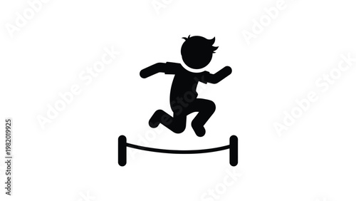 Black silhouette of a child jumping.