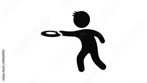 A stick figure playing with frisbee.