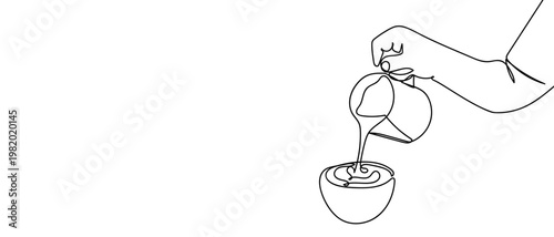 continuous line drawing of The barista is pouring milk into the coffee cup. vector illustration Editable stroke.