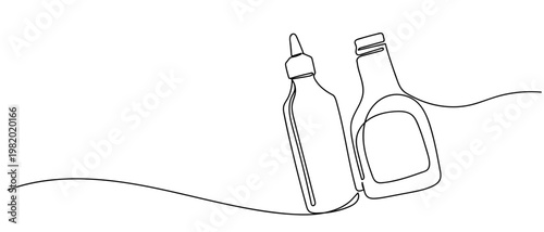 continuous line drawing of Two kinds of sauce bottles vector illustration Editable stroke.