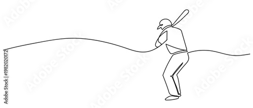 continuous line drawing of The baseball player is getting into a batting stance. vector illustration Editable stroke.