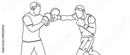 continuous line drawing of The boxer is hitting a training target. vector illustration Editable stroke.