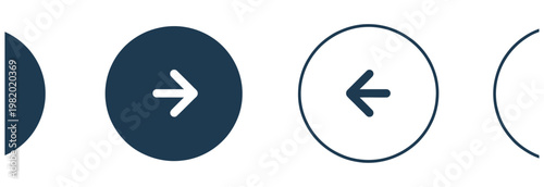 Set of simple arrow icons in circles, indicating direction and navigation on a white background.