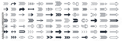 Extensive collection of modern arrow icons in multiple styles and colors for digital design.