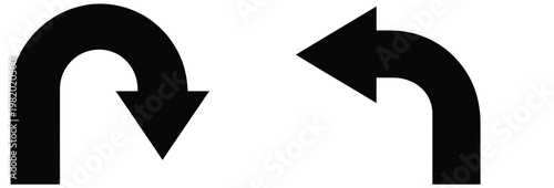 Two black arrows indicating a U-turn and a left turn on a white background.