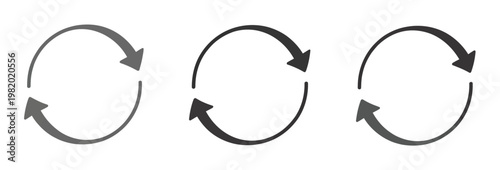 Three circular arrows in shades of gray and black, symbolizing rotation and repetition.