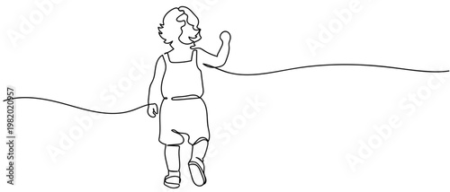 continuous line style The little child is walking away with their back turned. Minimalist vector illustration isolated on white background Editable stroke.