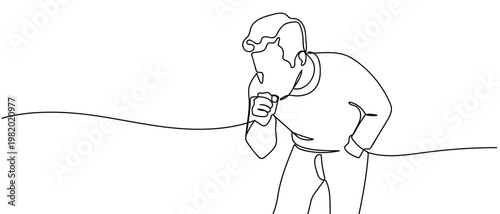 continuous line style The man had a sore throat and a cough. Minimalist vector illustration isolated on white background Editable stroke.