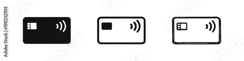 Modern Credit Card with Chip and Contactless Icon Set