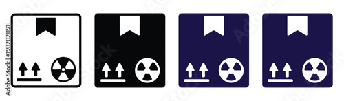 Cardboard box with radiation hazard symbol icon set vector illustration for dangerous goods shipping, toxic material handling, and hazardous logistics design