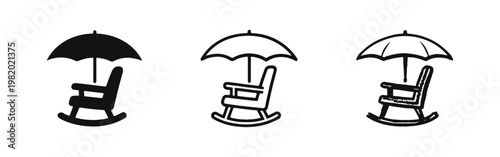 Rocking Chair for Retirement and Relaxation under Umbrella Icon Set
