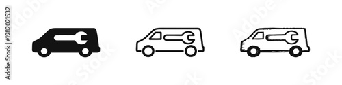 Mobile Service and Repair Van with Wrench Icon Set