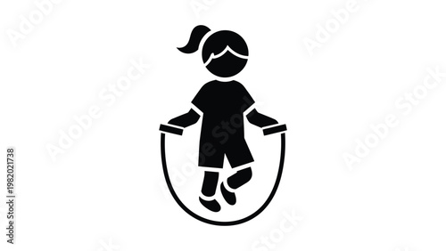 Black silhouette of a girl jumping rope.