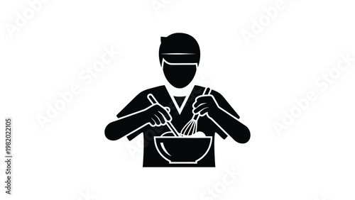 Black silhouette of a chef cooking.