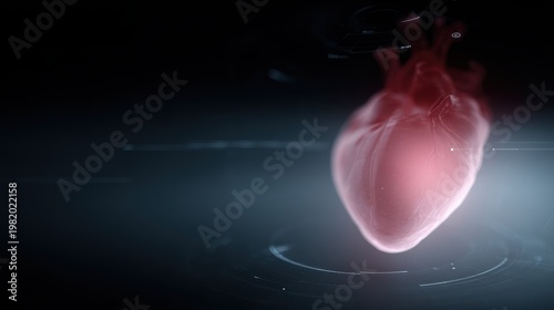 Digital heart symbol glowing with futuristic medical interface elements