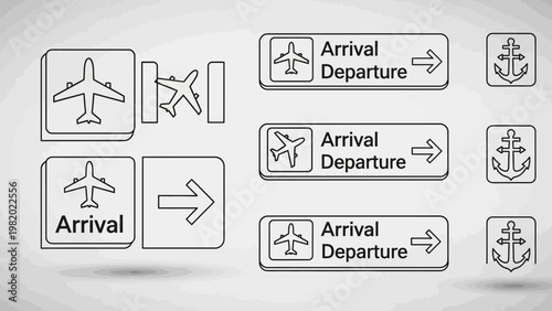 Air travel and sea transport icons set for navigation and direction