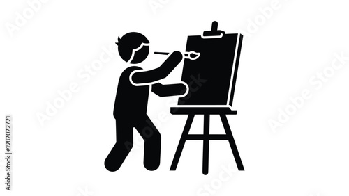 Black silhouette of a man painting.