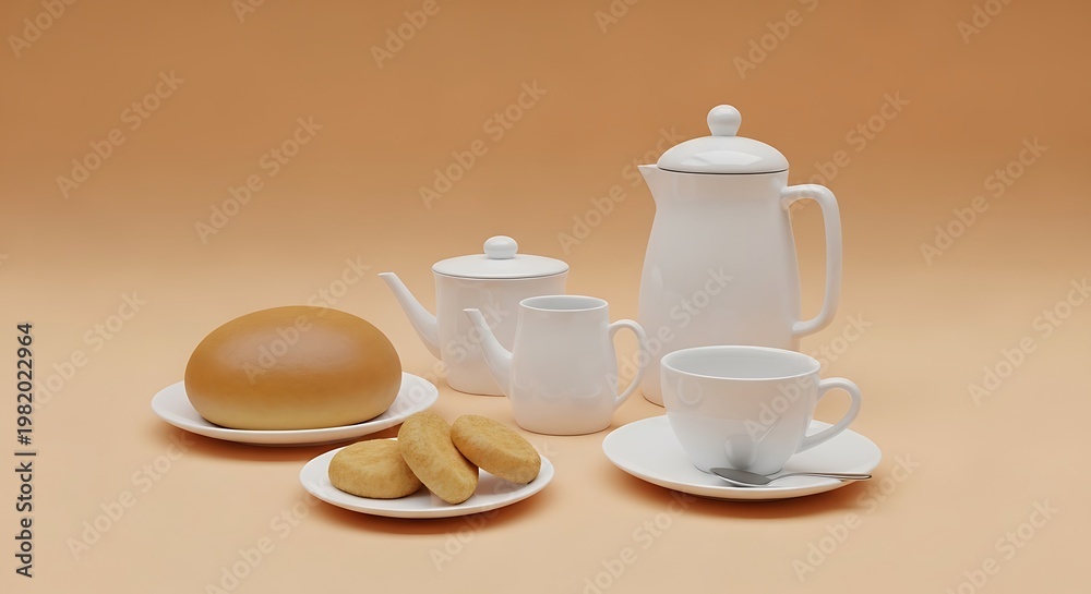 Fototapeta premium White tea set with sweet treats.