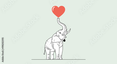 Photos Elephant Holding Red Heart Balloon.