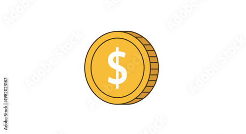 Golden coin illustration with dollar sign isolated on white background